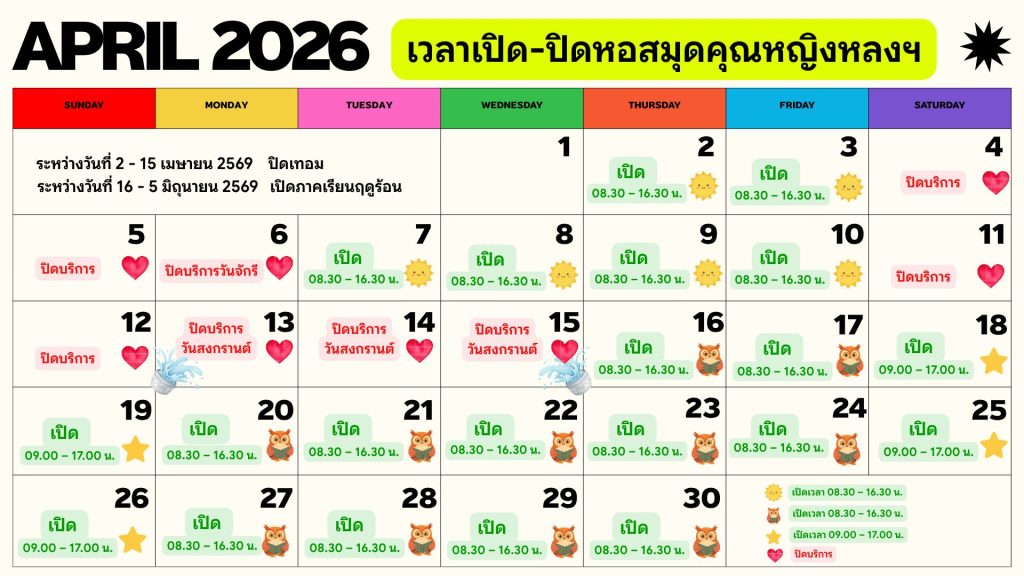 ประกาศ… หอสมุดขอปรับเวลาการให้บริการ เพื่อให้สอดคล้องกับสถานการณ์ความไม่สงบในตะวันออกกลาง และมาตรการการประหยัดพลังงาน