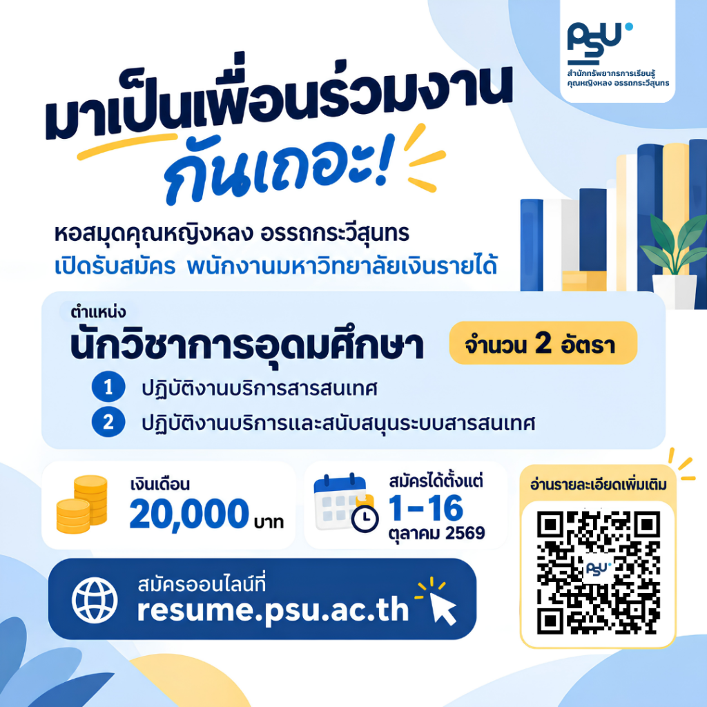 ประกาศ…รับสมัครคัดเลือกบุคคลเป็นพนักงานมหาวิทยาลัยเงินรายได้ ตำแหน่งนักวิชาการอุดมศึกษา 2 อัตรา